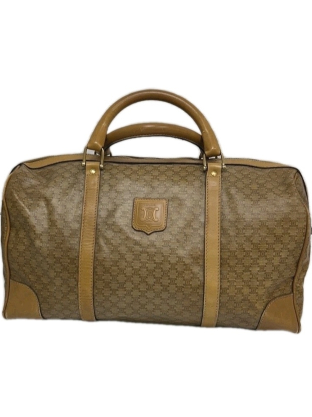 Vtg Celine Macadam Duffle Bag Brown PVC Leather Travel Weekender Boston Purse 40